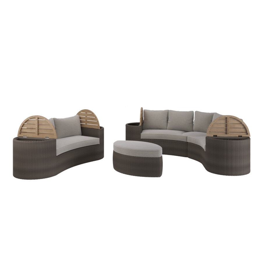 8 Seater Brown Rattan Curved Garden Sofa Set with Storage Side Tables 