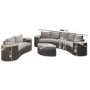 8 Seater Brown Rattan Curved Garden Sofa Set with Storage Side Tables 