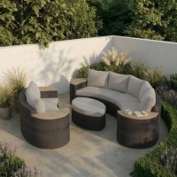 8 Seater Brown Rattan Curved Garden Sofa Set with Footstool