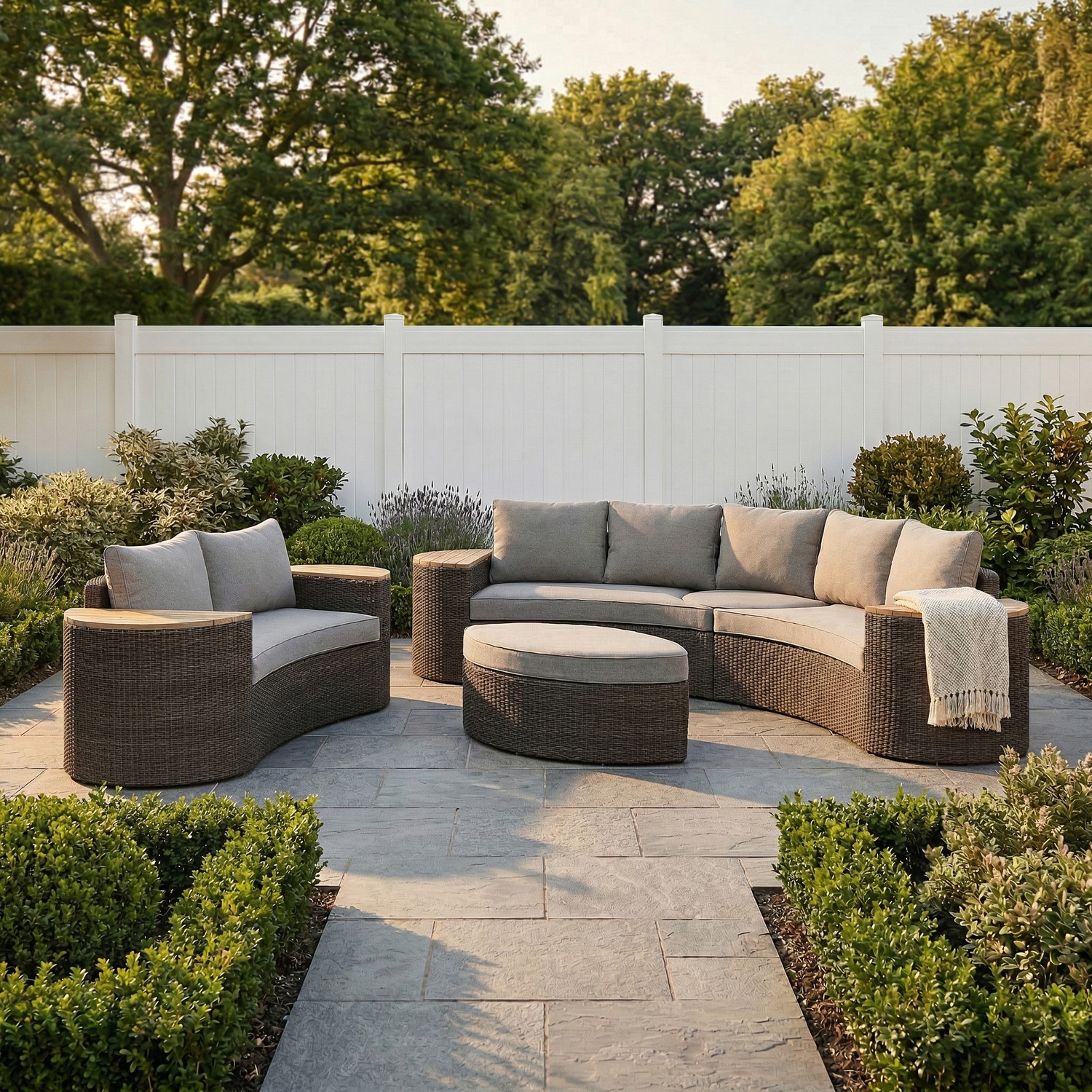 8 Seater Rattan Curved Garden Sofa Set Storage Side Tables