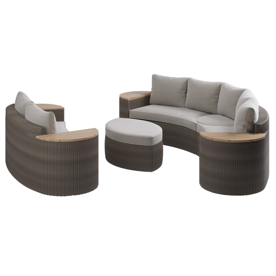 8 Seater Brown Rattan Curved Garden Sofa Set with Footstool