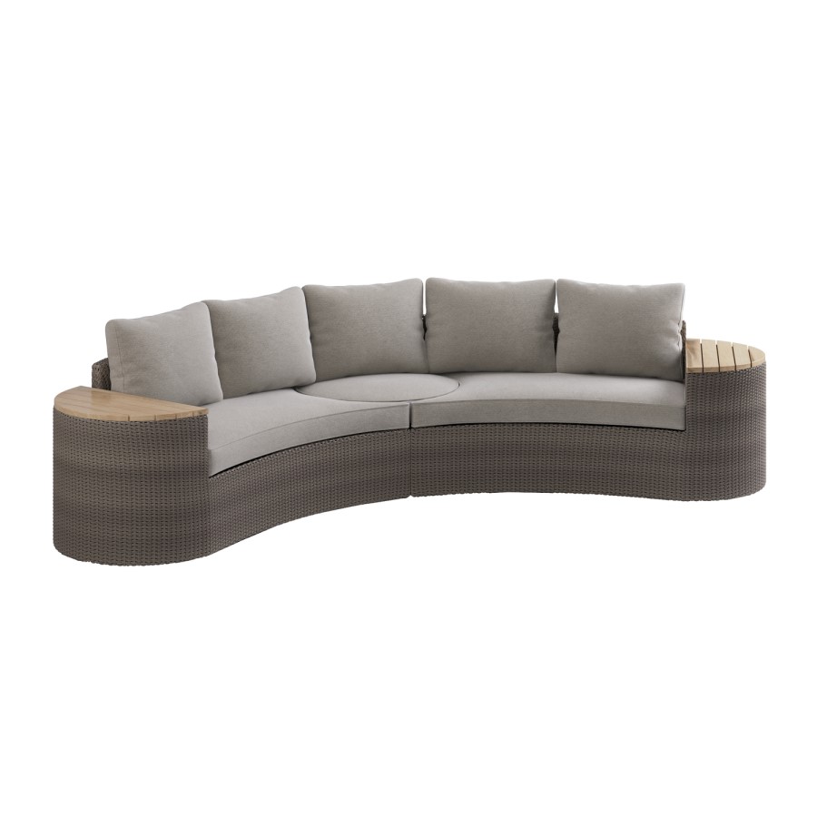 8 Seater Brown Rattan Curved Garden Sofa Set with Storage Side Tables 
