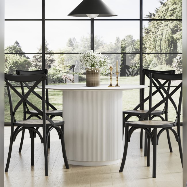 Marble Round White Fluted Dining Table -Fuji