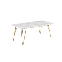 LPD Fusion Coffee Table in White Faux Marble with Gold Legs LPD Fusion Coffee Table in White Faux Marble with Gold Legs