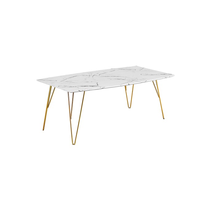 LPD Fusion Coffee Table in White Faux Marble with Gold Legs