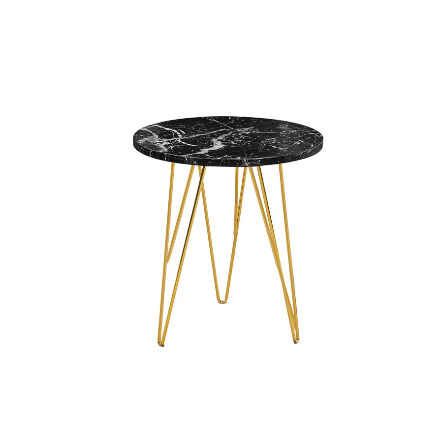 LPD Fusion Lamp Table in Black Faux Marble with Gold Legs
