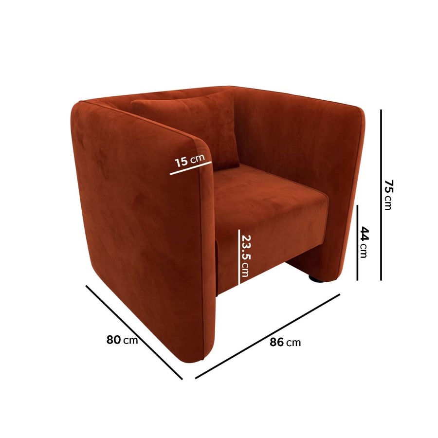 GRADE A1 - Square Burnt Orange Velvet Tub Chair - Fawn
