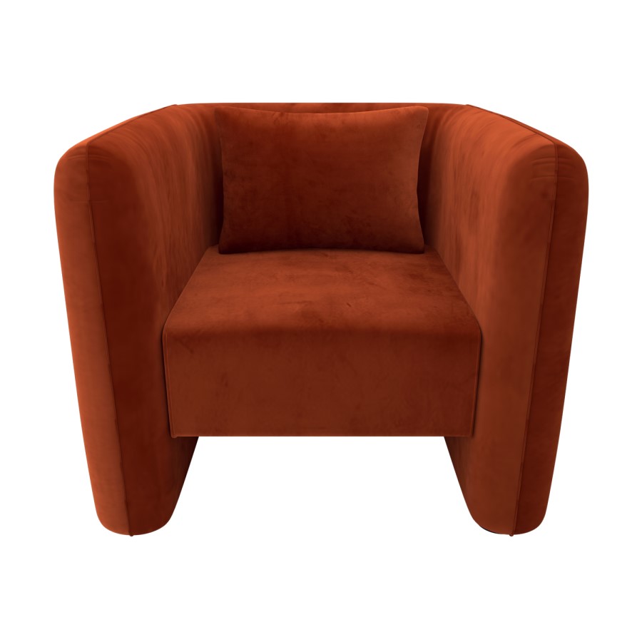 GRADE A1 - Square Burnt Orange Velvet Tub Chair - Fawn