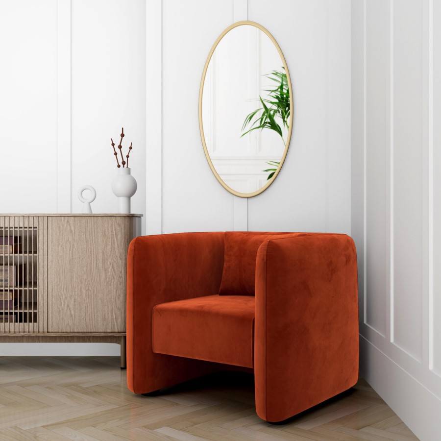 GRADE A1 - Square Burnt Orange Velvet Tub Chair - Fawn