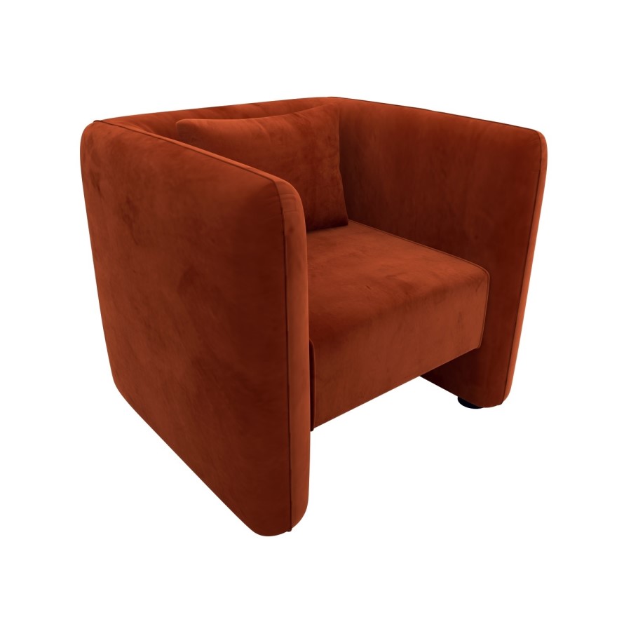 GRADE A1 - Square Burnt Orange Velvet Tub Chair - Fawn