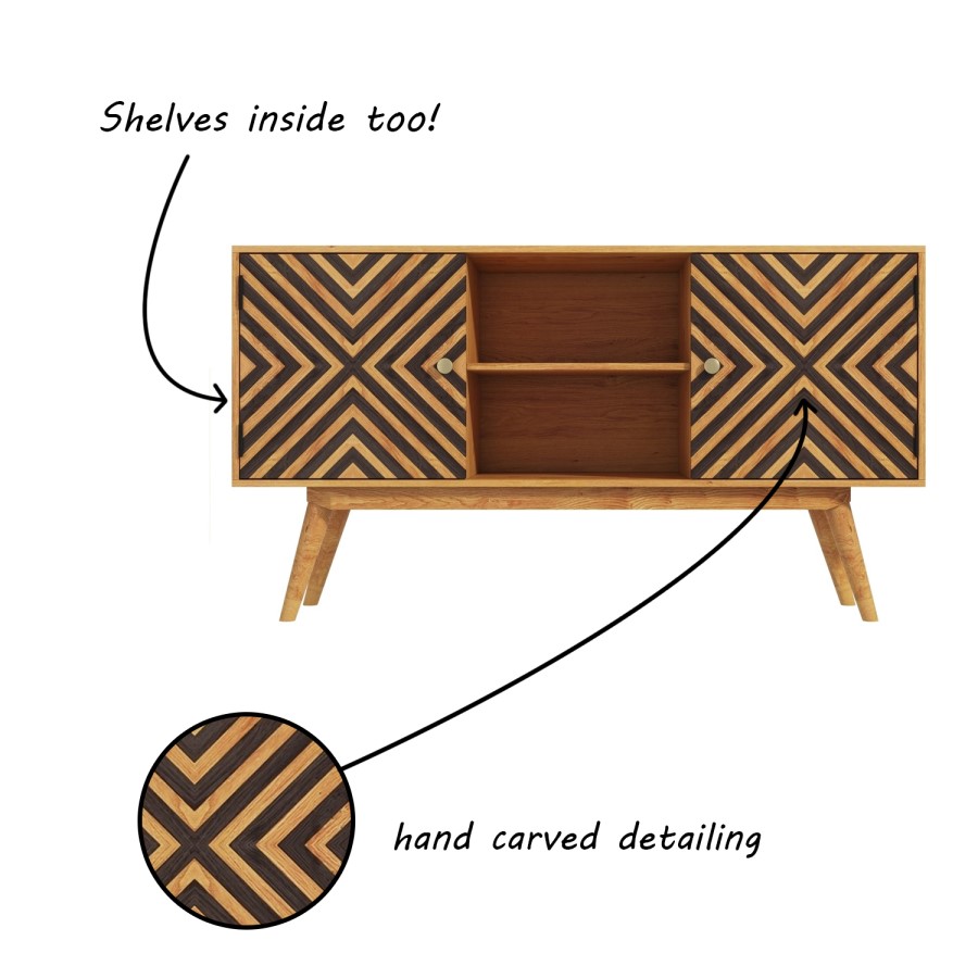 Freya Solid Wood Sideboard with Storage Cupboards - Mid Century Style