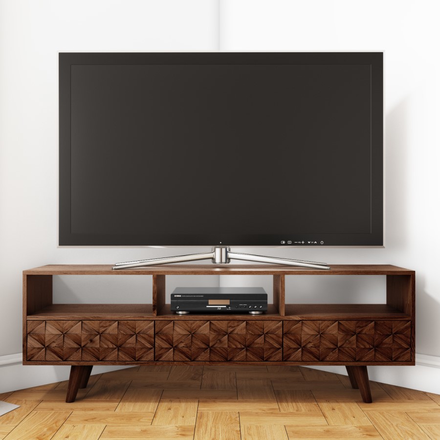 GRADE A2 - Large Dark Wood TV Stand Mid Century - TV's up to 55" - Freya