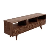 GRADE A2 - Large Dark Wood TV Stand Mid Century - TV's up to 55" - Freya