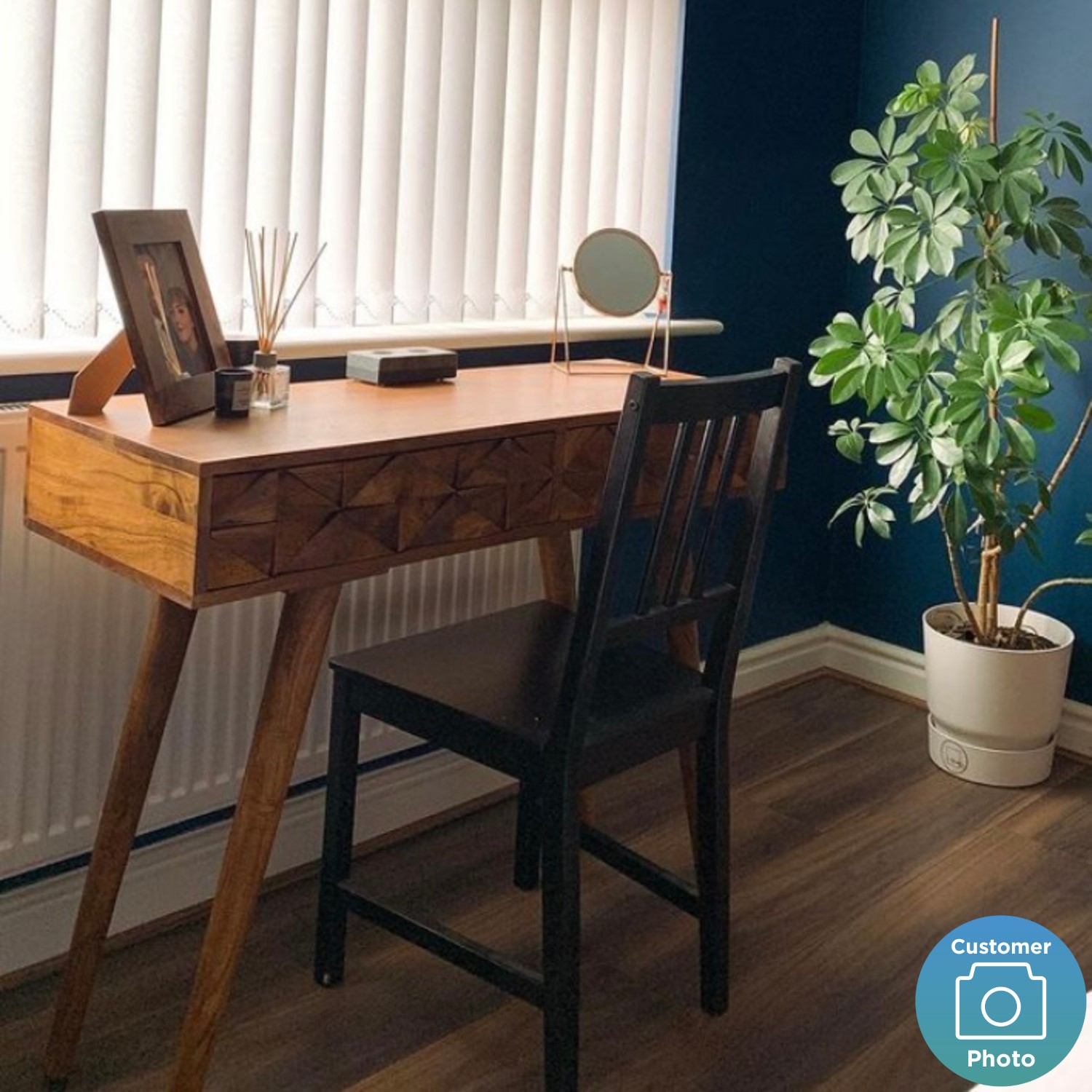 dark wood console table with drawers