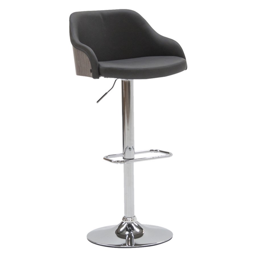 Fossil Bar Stool in Dark Grey Faux Leather - Adjustable