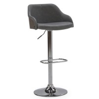 Fossil Bar Stool in Grey Faux Leather - Adjustable Fossil Bar Stool in Grey Faux Leather - Adjustable
