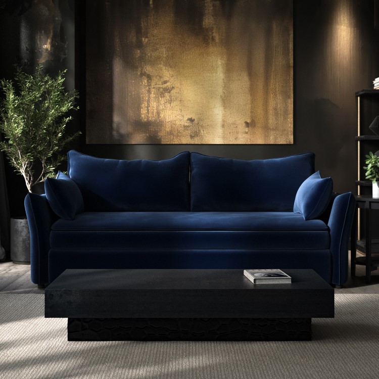 ALMOST PERFECT - Navy Velvet Futon Sofa Bed - Seats 3 - Gaia