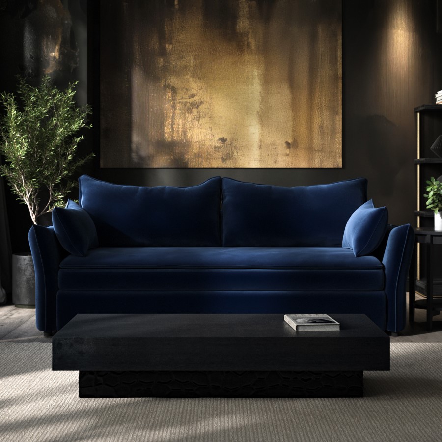 ONLY OPENED - Navy Velvet Futon Sofa Bed - Seats 3 - Gaia