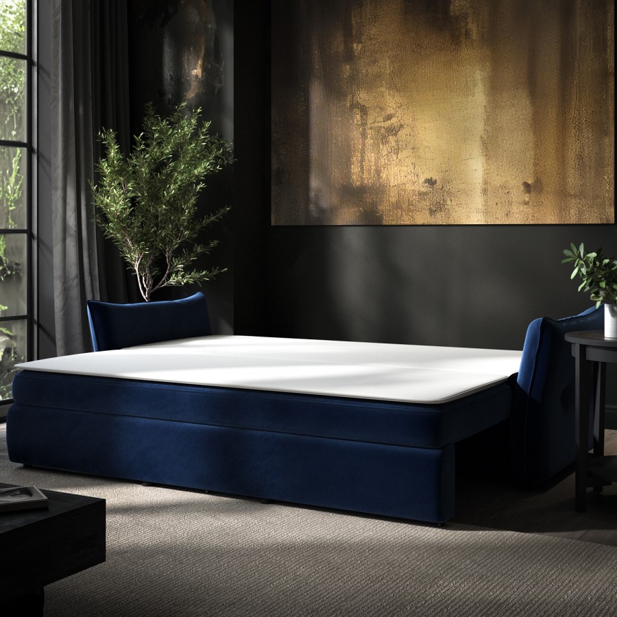 ONLY OPENED - Navy Velvet Futon Sofa Bed - Seats 3 - Gaia