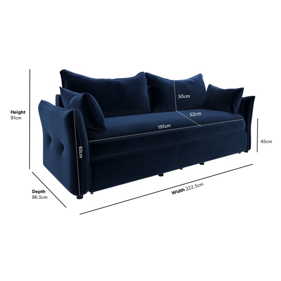 ALMOST PERFECT - Navy Velvet Futon Sofa Bed with Storage - Seats 3 - Gaia