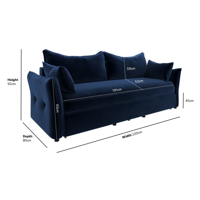 Navy Velvet Futon Sofa Bed - Seats 3 - Gaia