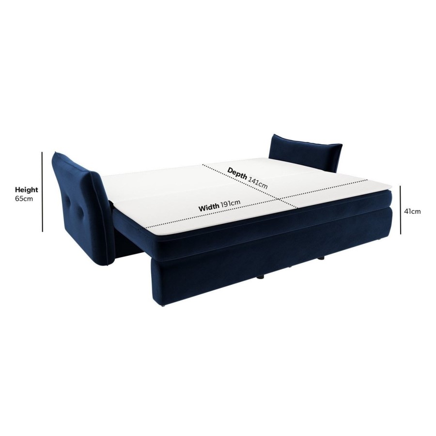 3 Seater Pull-Out Sofa Bed with Storage in Navy Blue Velvet - Gaia