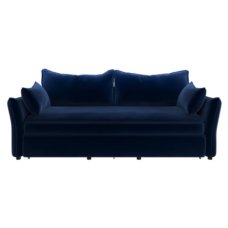 ALMOST PERFECT - Navy Velvet Futon Sofa Bed - Seats 3 - Gaia