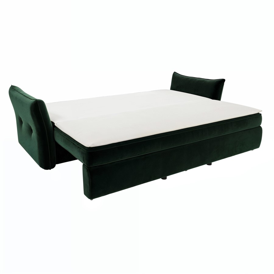 Green Velvet Futon Sofa Bed with Storage - Seats 3 - Gaia