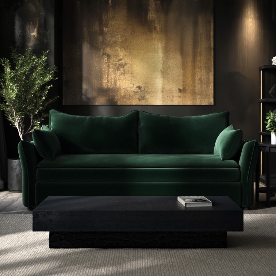 Green Velvet Futon Sofa Bed with Storage - Seats 3 - Gaia