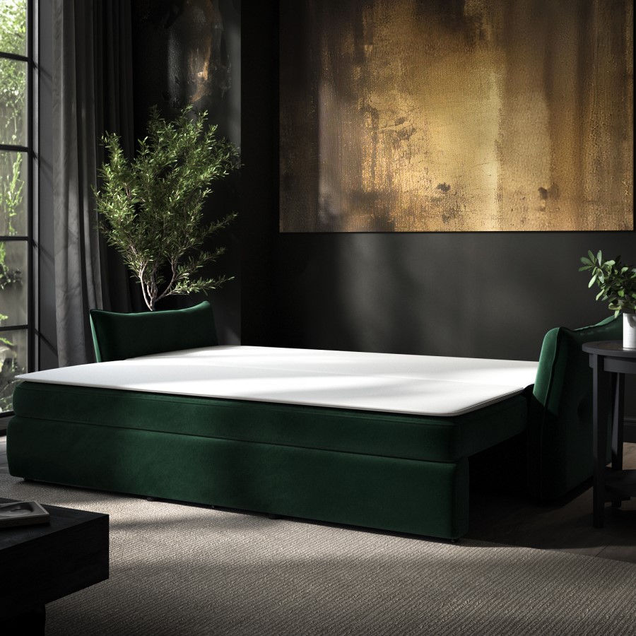 Green Velvet Futon Sofa Bed with Storage - Seats 3 - Gaia