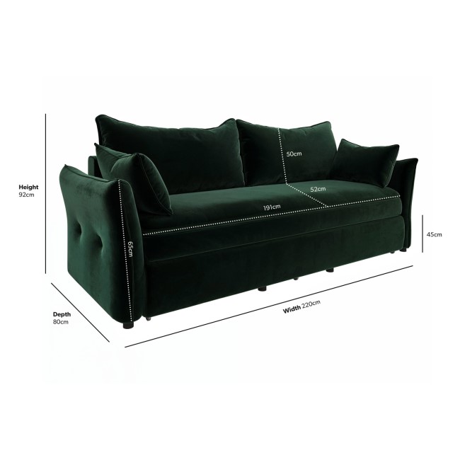 Green Velvet Futon Sofa Bed - Seats 3 - Gaia