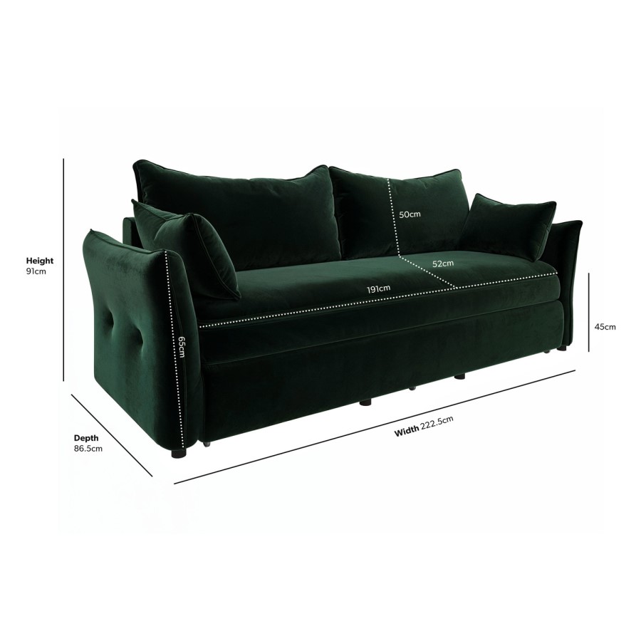 GRADE A1 - Green Velvet 3 Seater Futon Sofa Bed with Storage - Gaia