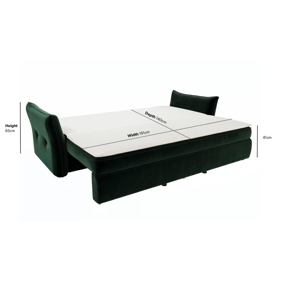 Green Velvet Futon Sofa Bed with Storage - Seats 3 - Gaia