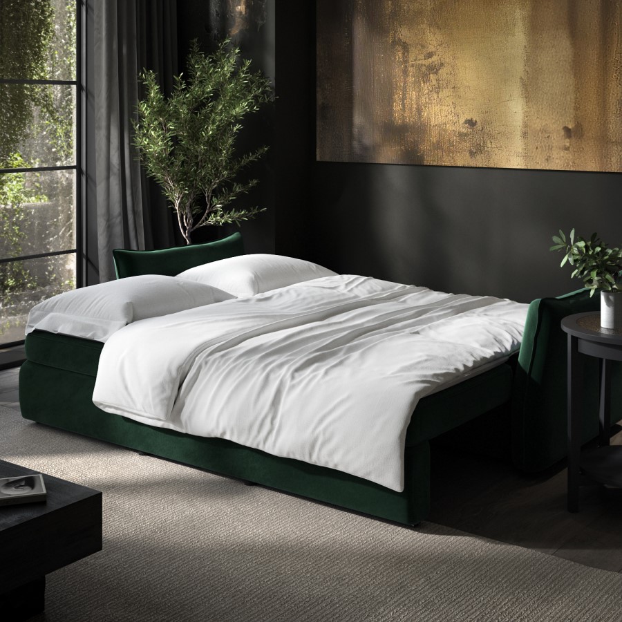 Green Velvet Futon Sofa Bed with Storage - Seats 3 - Gaia