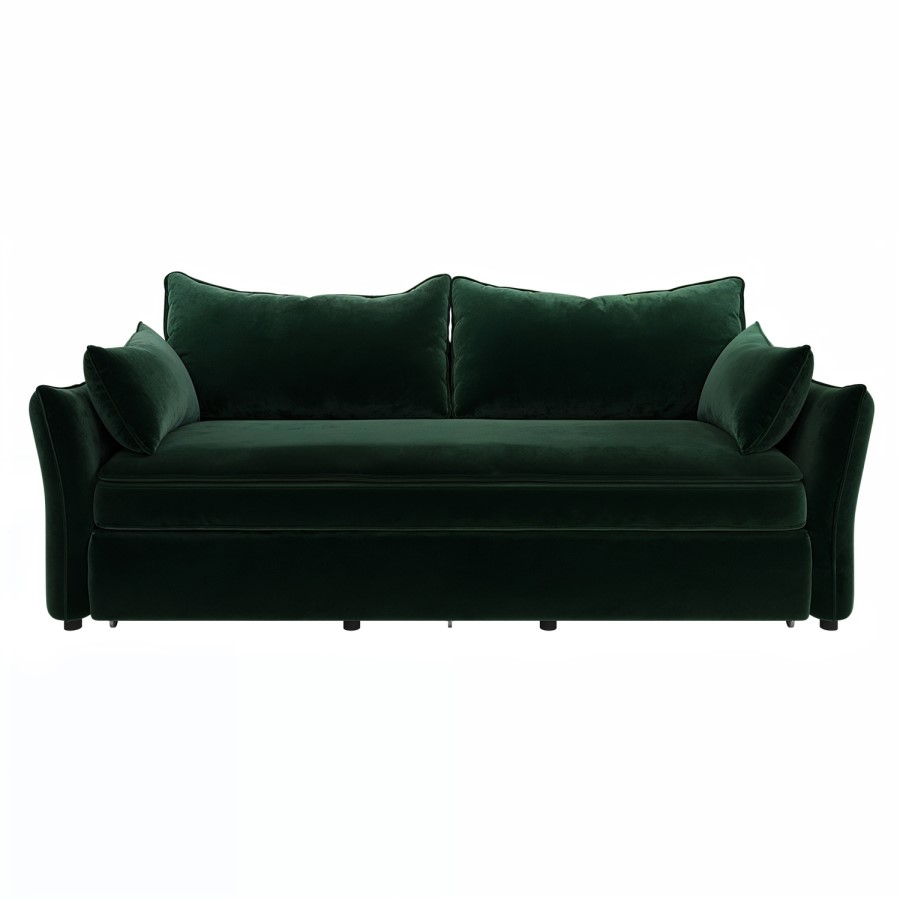 Green Velvet Futon Sofa Bed with Storage - Seats 3 - Gaia