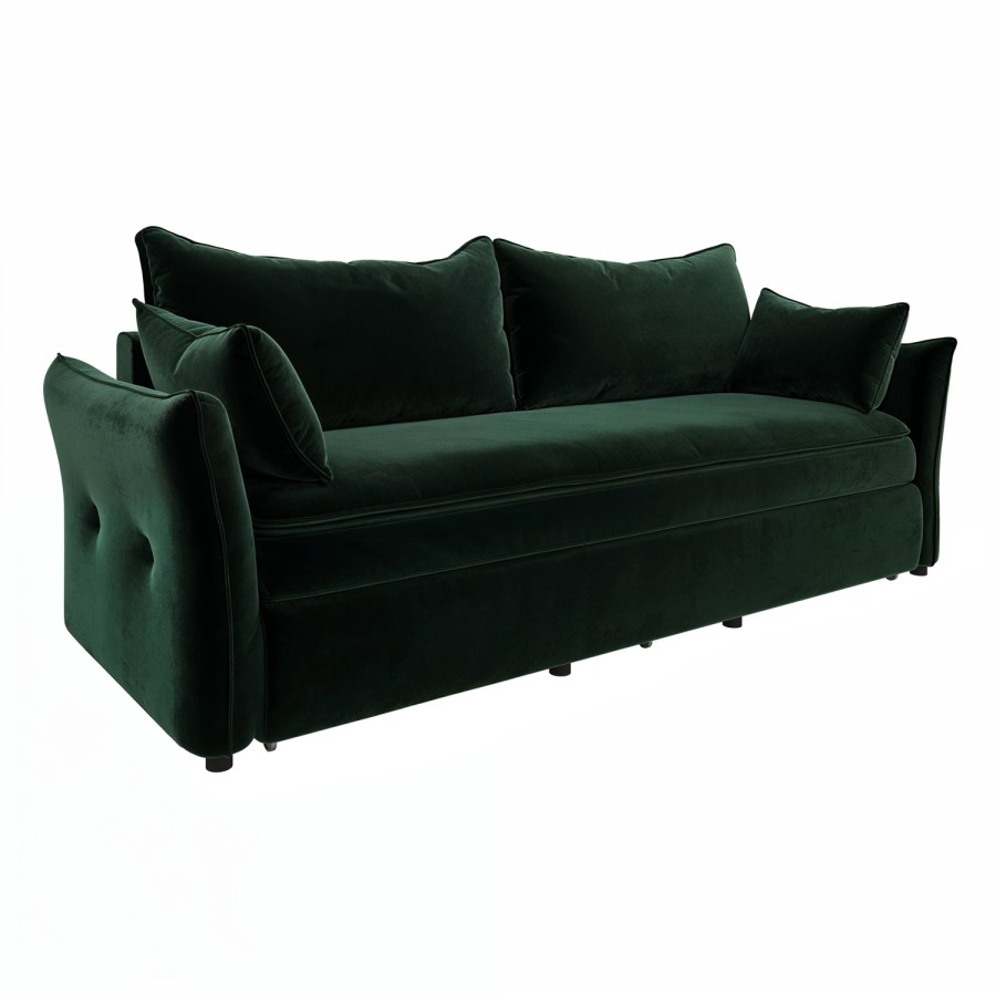 Green Velvet Futon Sofa Bed with Storage - Seats 3 - Gaia