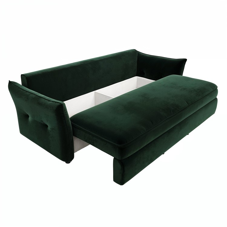 Green Velvet Futon Sofa Bed - Seats 3 - Gaia