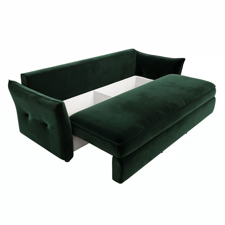 Green Velvet Futon Sofa Bed with Storage - Seats 3 - Gaia