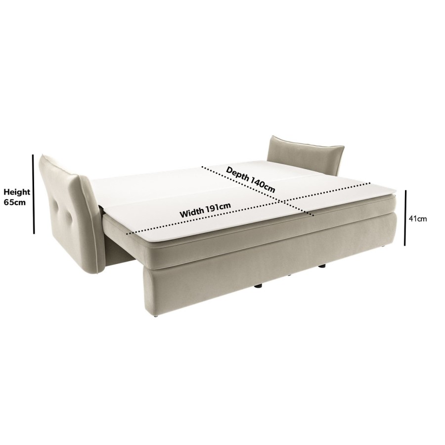 GRADE A1 - Beige Velvet 3 Seater Futon Sofa Bed with Storage - Gaia