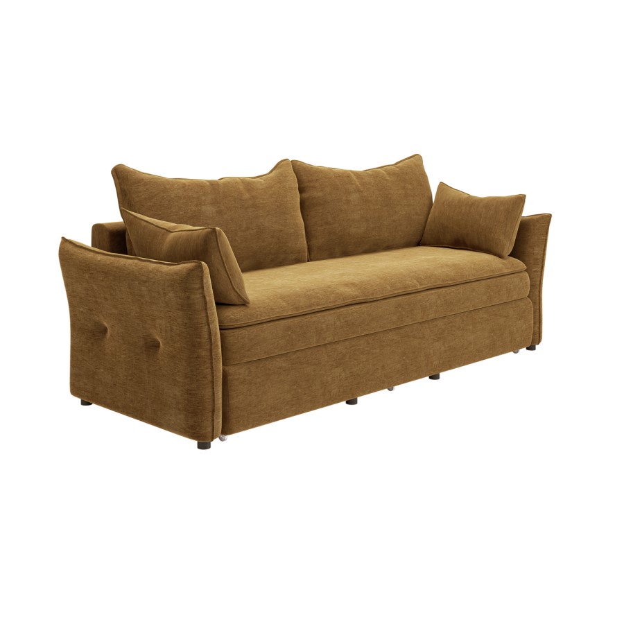 Caramel Brown Chenille Futon Sofa Bed with Storage - Seats 3 - Gaia