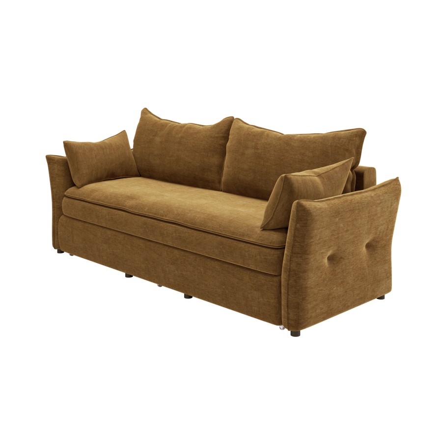 Caramel Brown Chenille Futon Sofa Bed with Storage - Seats 3 - Gaia