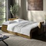 Caramel Brown Chenille Futon Sofa Bed with Storage - Seats 3 - Gaia