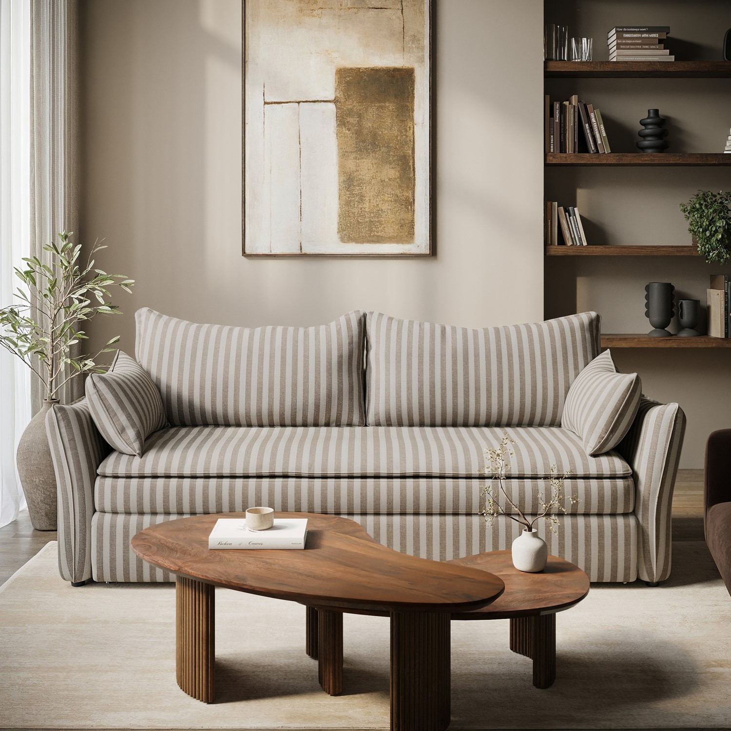 Striped Chenille 3 Seater Futon Sofa Bed Storage