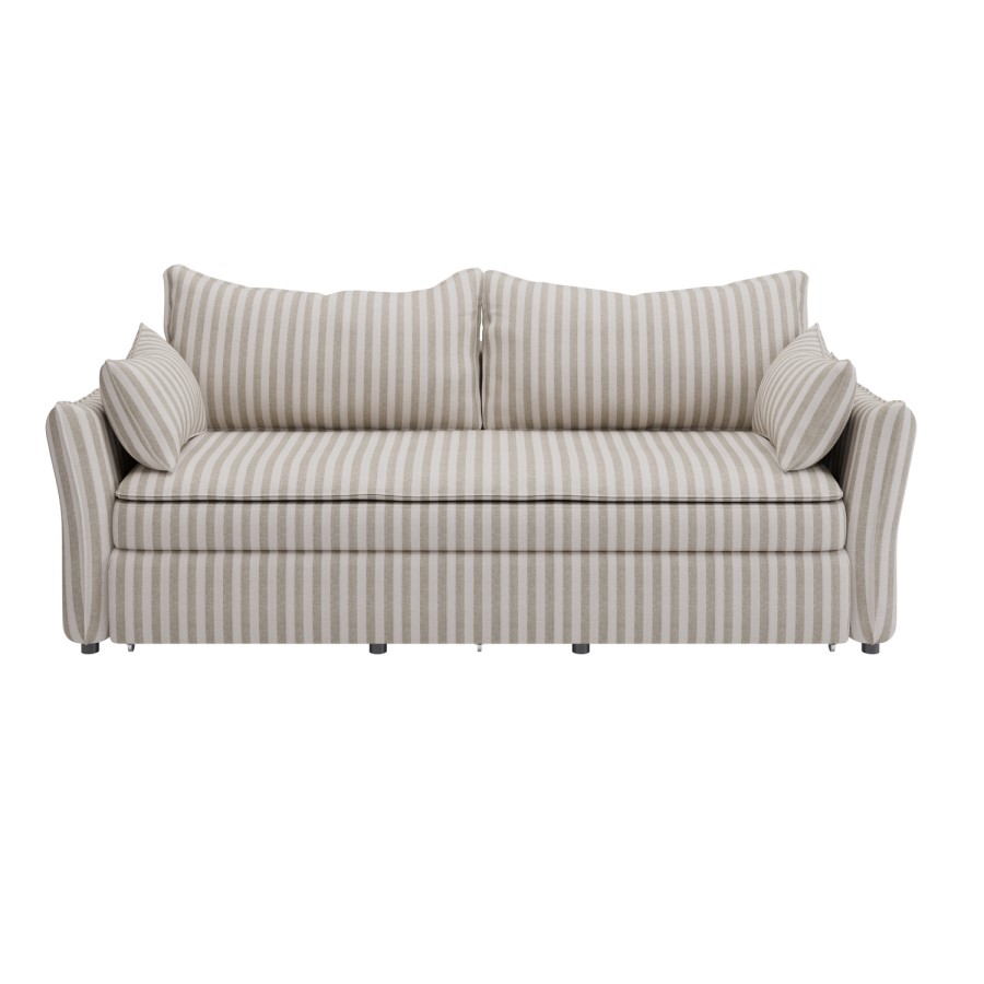 GRADE A2 - Beige Striped Chenille 3 Seater Futon Sofa Bed with Storage - Gaia