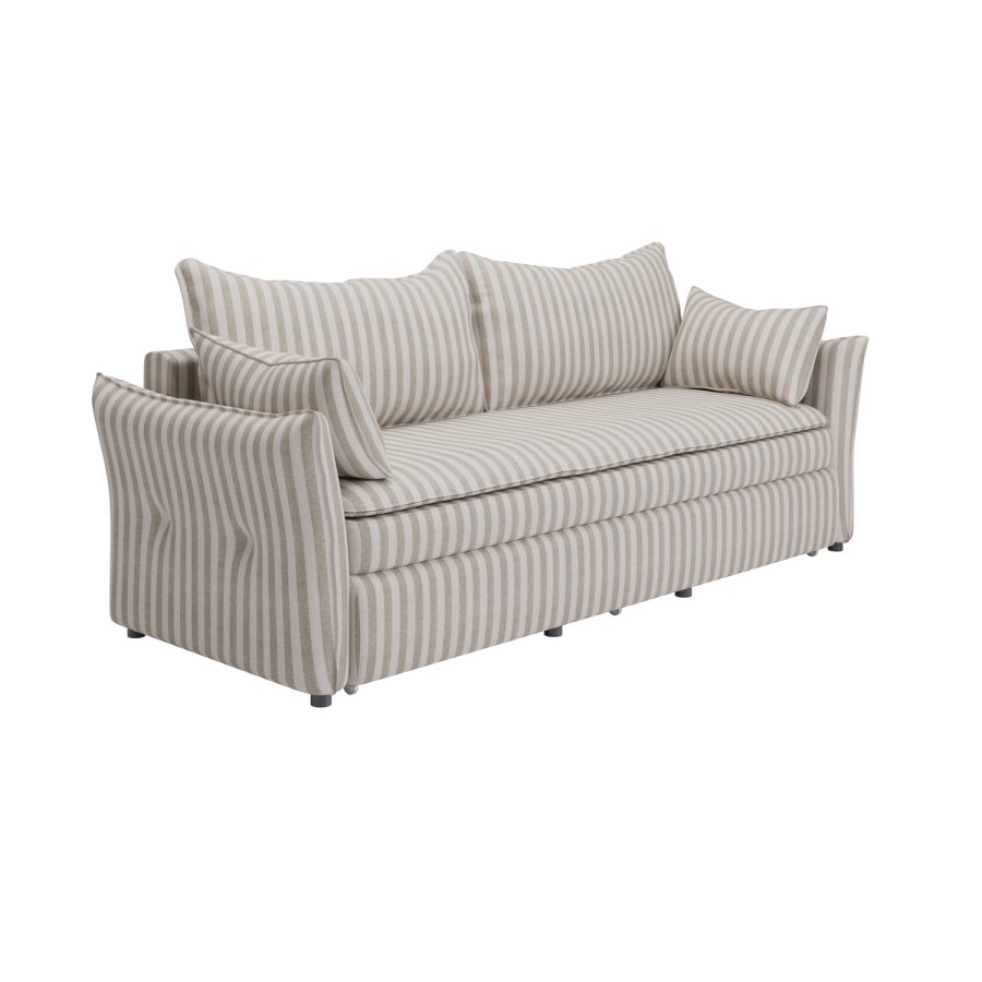 GRADE A2 - Beige Striped Chenille 3 Seater Futon Sofa Bed with Storage - Gaia