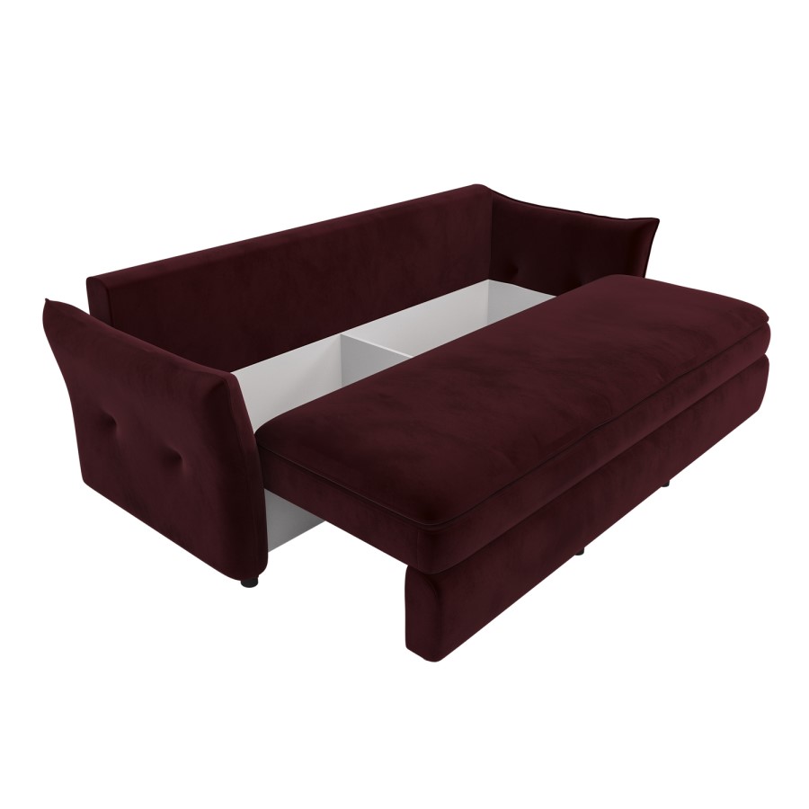Burgundy Velvet 3 Seater Futon Sofa Bed with Storage - Gaia
