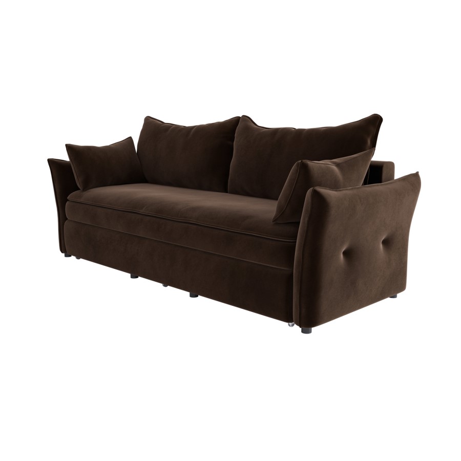 Brown Velvet 3 Seater Futon Sofa Bed with Storage - Gaia 
