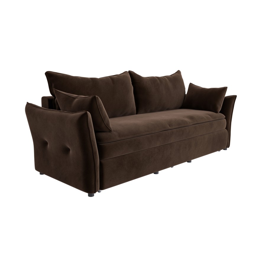 Brown Velvet 3 Seater Futon Sofa Bed with Storage - Gaia 