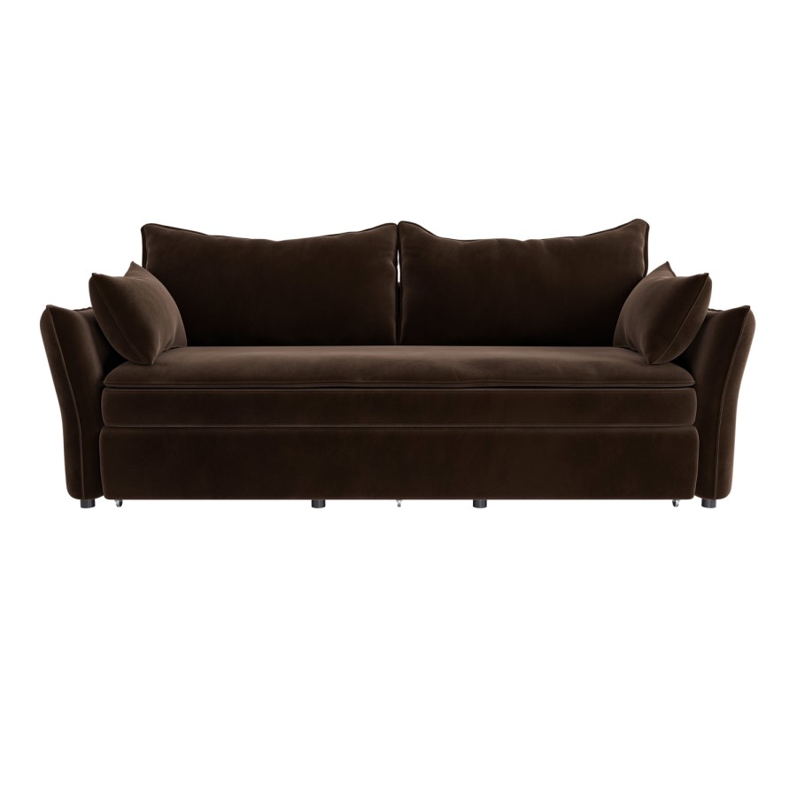 Brown Velvet 3 Seater Futon Sofa Bed with Storage - Gaia 