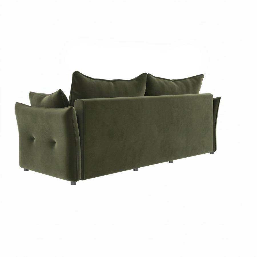 Khaki Green Velvet 3 Seater Futon Sofa Bed with Storage - Gaia 